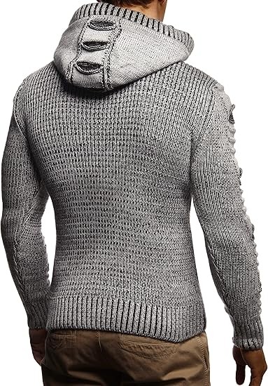 Leif Nelson Men's Stylish Knit Sweater With Buttons | Knitted Sweatshirt Pullover With Hood | Warm For Winter | LN5605