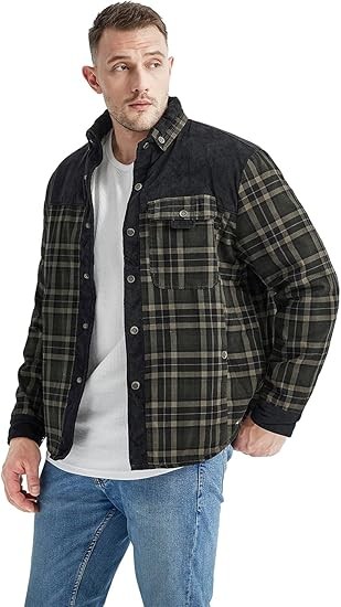 Haellun Men's Long Sleeve Sherpa Lined Shirt Jacket Flannel Plaid Fleece Coats